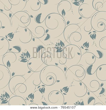 Seamless flower, plant vector pattern background.