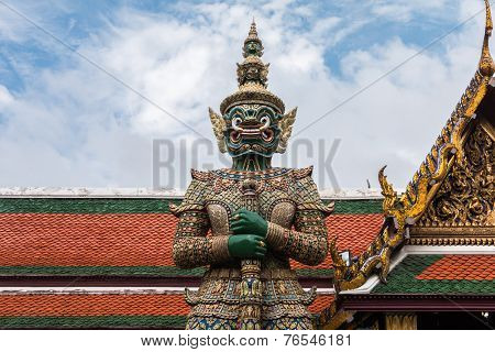 Green Giant Guardian In Wat Phra Kaew Temple ,bangkok,thailand