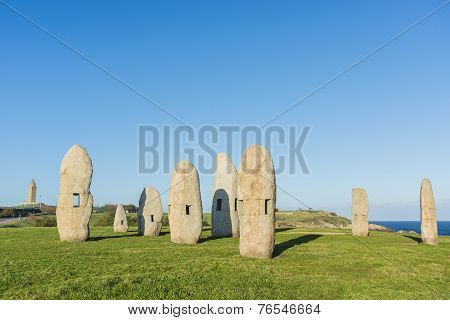 Menhirs Park In A Coruna, Galicia, Spain