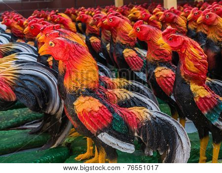 Chicken Status At Wat Yai Chaimongkol, Ayutthaya, Thailand