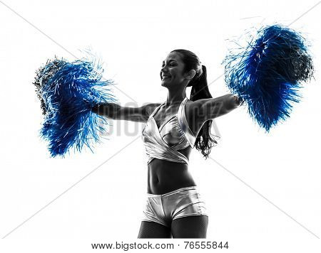 one young woman cheerleader cheerleading silhouette studio on white background