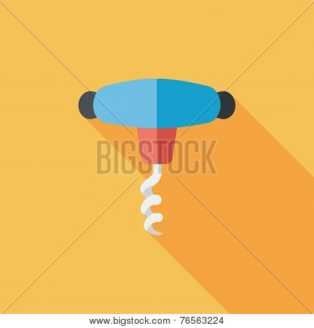 Kitchenware Corkscrew Flat Icon With Long Shadow,eps10