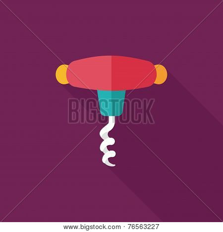 Kitchenware Corkscrew Flat Icon With Long Shadow,eps10