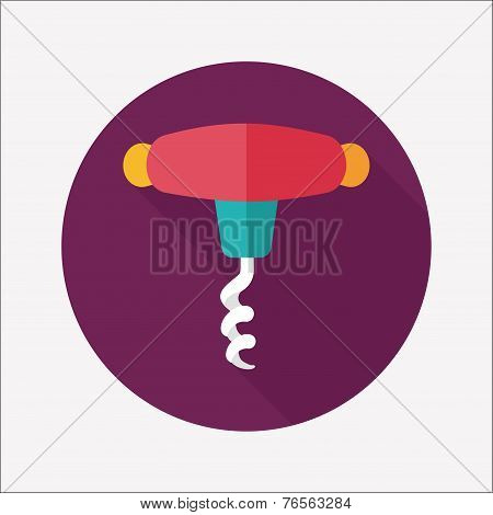 Kitchenware Corkscrew Flat Icon With Long Shadow,eps10