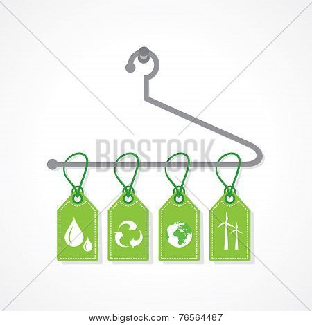 Eco icon labels hanging on a hanger stock vector