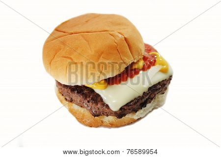 Delicious Burger With Cheese And Condiments
