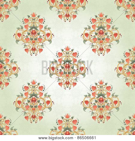 Seamless Background With Floral Symmetrical Elements.