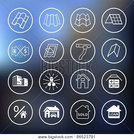 Sale Buildings Materials (roof, Facade) Site Icons Set