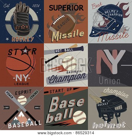 Set vintage of sports vector logos, labels and design elements.