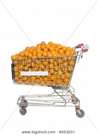 Shopping cart filled with oranges
