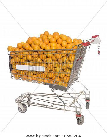 Shopping cart filled with oranges