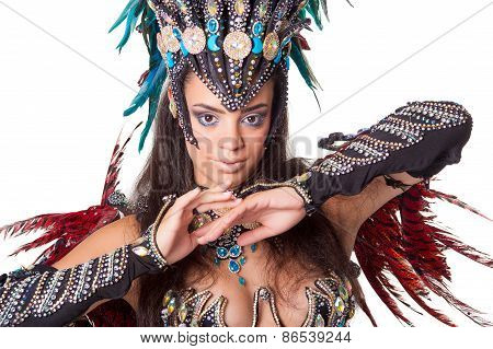 Beautiful Samba Dancer Portrait, Isolated On White