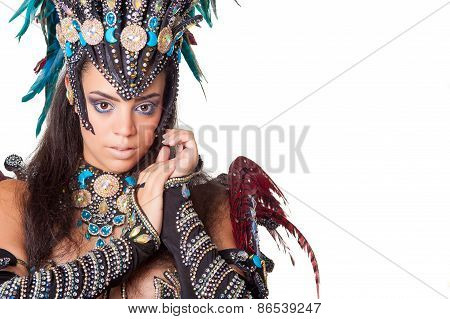 Beautiful Samba Dancer Portrait, Isolated On White