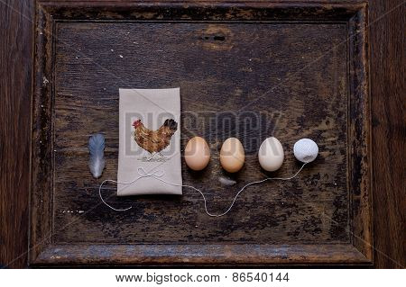 Easter Eggs On Wood Background