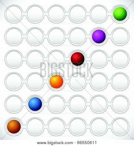 Circular Process Flow Chart Element. Color Coded Steps, Phase, Progress Indicators. Dark Version.