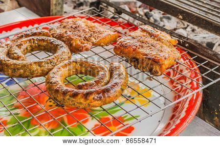 Sai Aua And Grilled Pork (notrhern Thai Spicy Sausage ) ,chiang Mai , Thailand