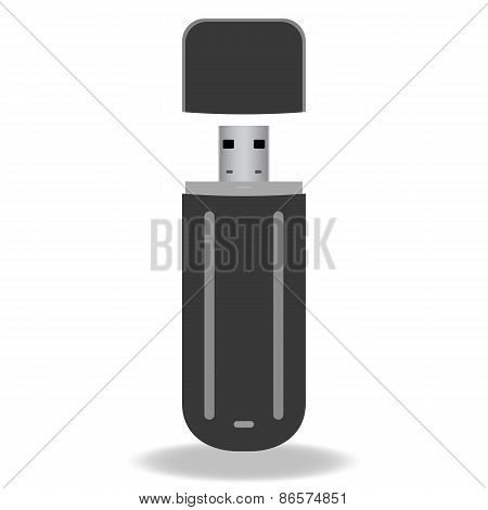 Black Flash Drive Isolated On The White Background. Vector Illus