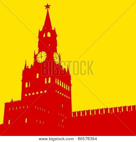 Moscow, Russia, Kremlin Spasskaya Tower With Clock, Silhouette,