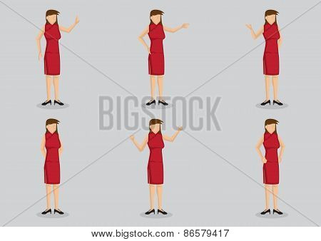 Lady In Red Cheongsam Vector Character Illustration