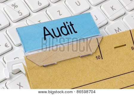 A Brown File Folder Labeled With Audit