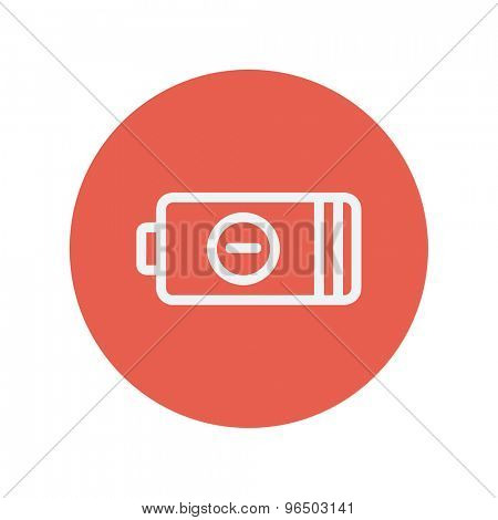 Negative power battery thin line icon for web and mobile minimalistic flat design. Vector white icon inside the red circle.
