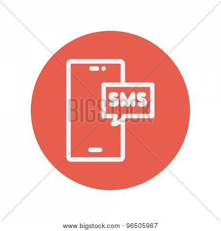 Mobile phone with SMS can receive and send messages thin line icon for web and mobile minimalistic flat design. Vector white icon inside the red circle.