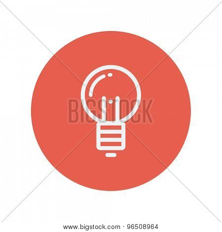 Light bulb thin line icon for web and mobile minimalistic flat design. Vector white icon inside the red circle.