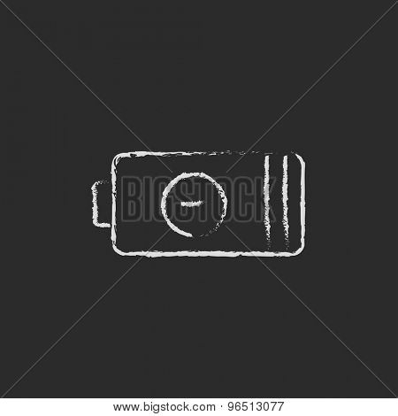 Negative power battery hand drawn in chalk on a blackboard vector white icon on a black background