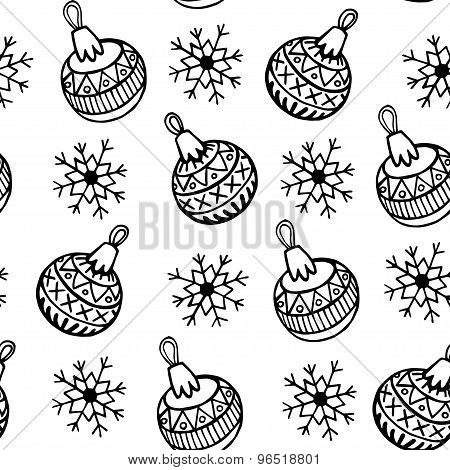 Christmas Ball And Snowflake Vector Seamless Pattern