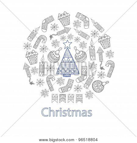 Christmas Sketch Icons Isolation In A Circle Vector Design Illustration.