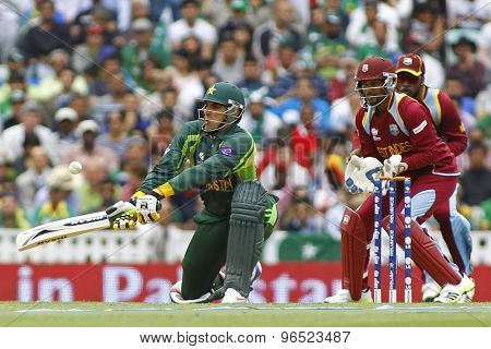 LONDON, ENGLAND - June 07 2013: Pakistan's Nasir Jamshed batting during the ICC Champions Trophy cricket match between Pakistan and The West Indies at The Oval Cricket Ground.