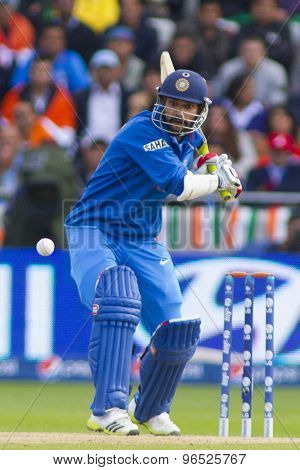 EDGBASTON, ENGLAND - June 15 2013: India's Shikhar Dhawan batting during the ICC Champions Trophy cricket match between India and Pakistan at Edgbaston Cricket Ground.