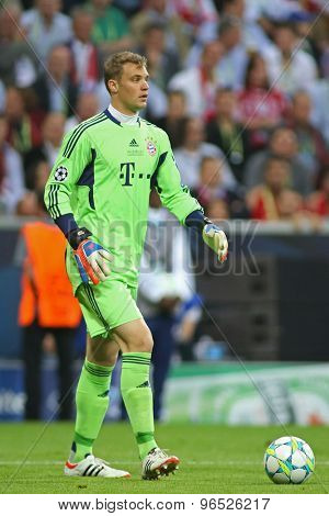 MUNICH, GERMANY May 19 2012. Bayern's German goalkeeper Manuel Neuer in action during the 2012 UEFA Champions League Final at the Allianz Arena Munich contested by Chelsea and Bayern Munich
