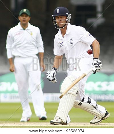 LONDON, ENGLAND. AUGUST 20 2012 England's Jonathan Trott during the third Investec cricket  test match between England and South Africa, at Lords Cricket Ground