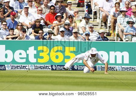 LONDON, ENGLAND. AUGUST 19 2012 England's Jonathan Trott fields during the third Investec cricket  test match between England and South Africa, at Lords Cricket Ground