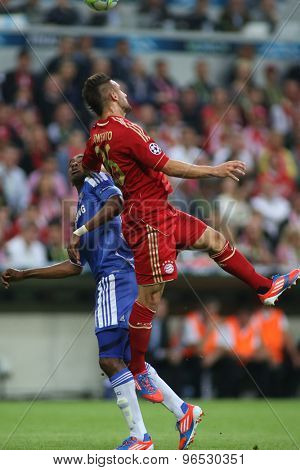 MUNICH, GERMANY May 19 2012. Chelsea's Ivory Coast forward Salomon Kalou and Bayern's German defender Diego Contento in action during the 2012 UEFA Champions League Final