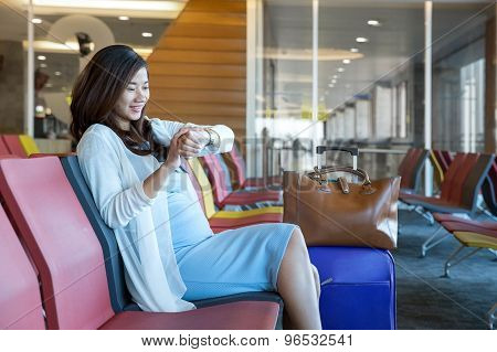 Woman Waiting Her Flight