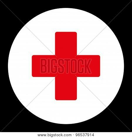 Plus Flat Red And White Colors Round Button