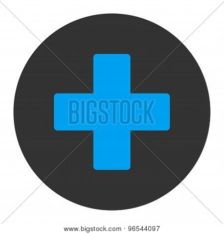 Plus flat blue and gray colors round button