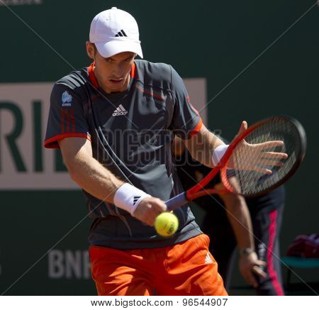 MONTE CARLO, MONACO. APRIL 17 2012 Andy Murray (GBR) in action during the second round match betweenAndy Murray (GBR) and Viktor Troicki (SRB)  at the ATP Monte Carlo Masters  .