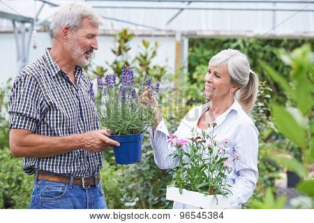 Mature Couple Choosing Plants At Garden Center