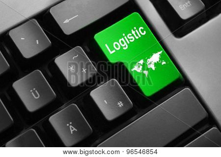 Keyboard With Green Enter Button Logistic World Map