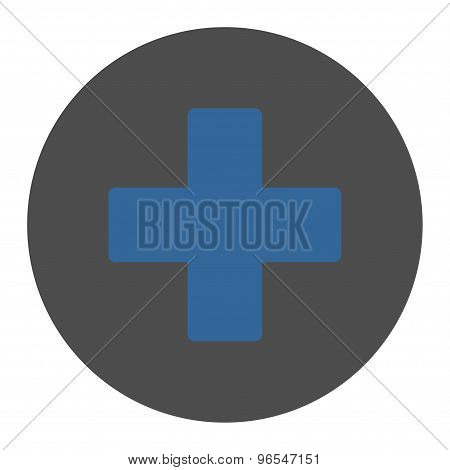Plus flat cobalt and gray colors round button