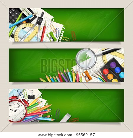 Vector Set Of Three Back To School Horizontal Banners.