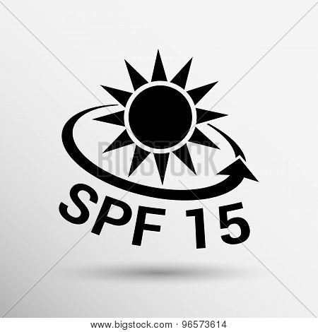 black and silver metallic spf 15 shield sticker badge icon stamp label banner sign isolated.