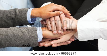business, succcess and winning concept - group of businesspeople celebrating victory