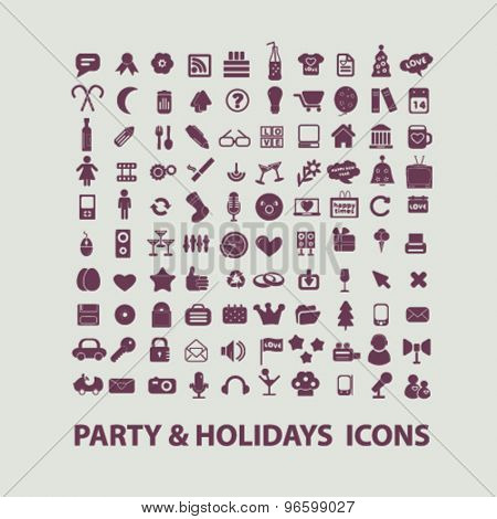 party, holidays, events, celebration icons, signs, illustrations set, vector