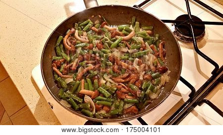 Fried Beans With Mushrooms