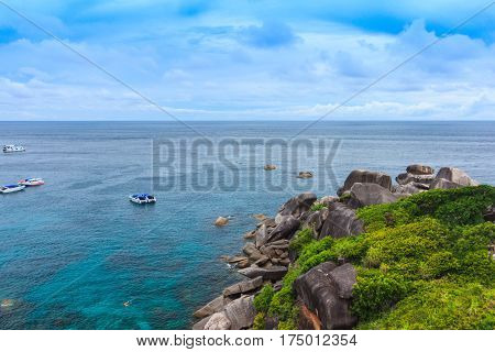 Beautiful tropical sea and blue sky of Similan island Phang-nga Thailand