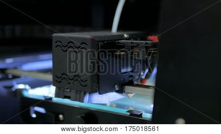 Three dimensional printing machine. 3D printer during work